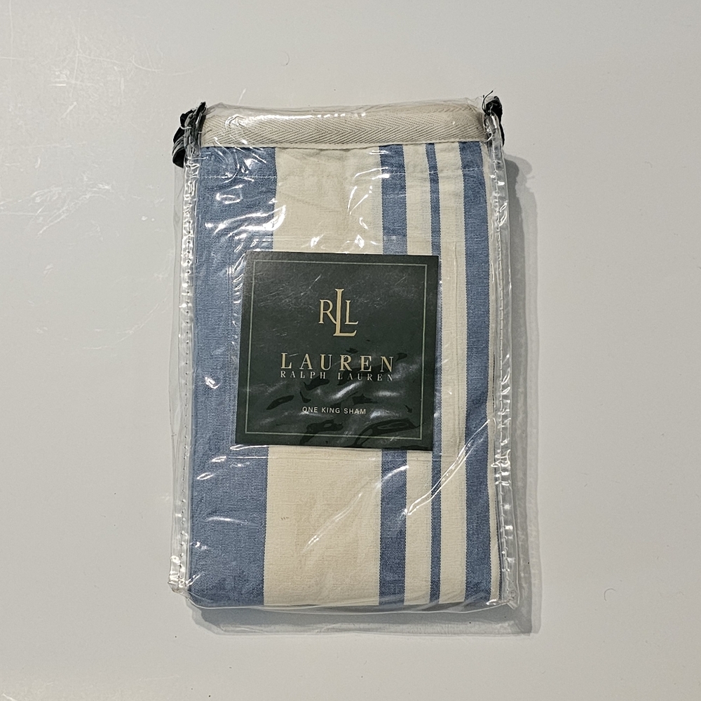 Lauren Ralph Lauren Catalina Island Blue Stripe King Sham 20x36 Cotton NWT